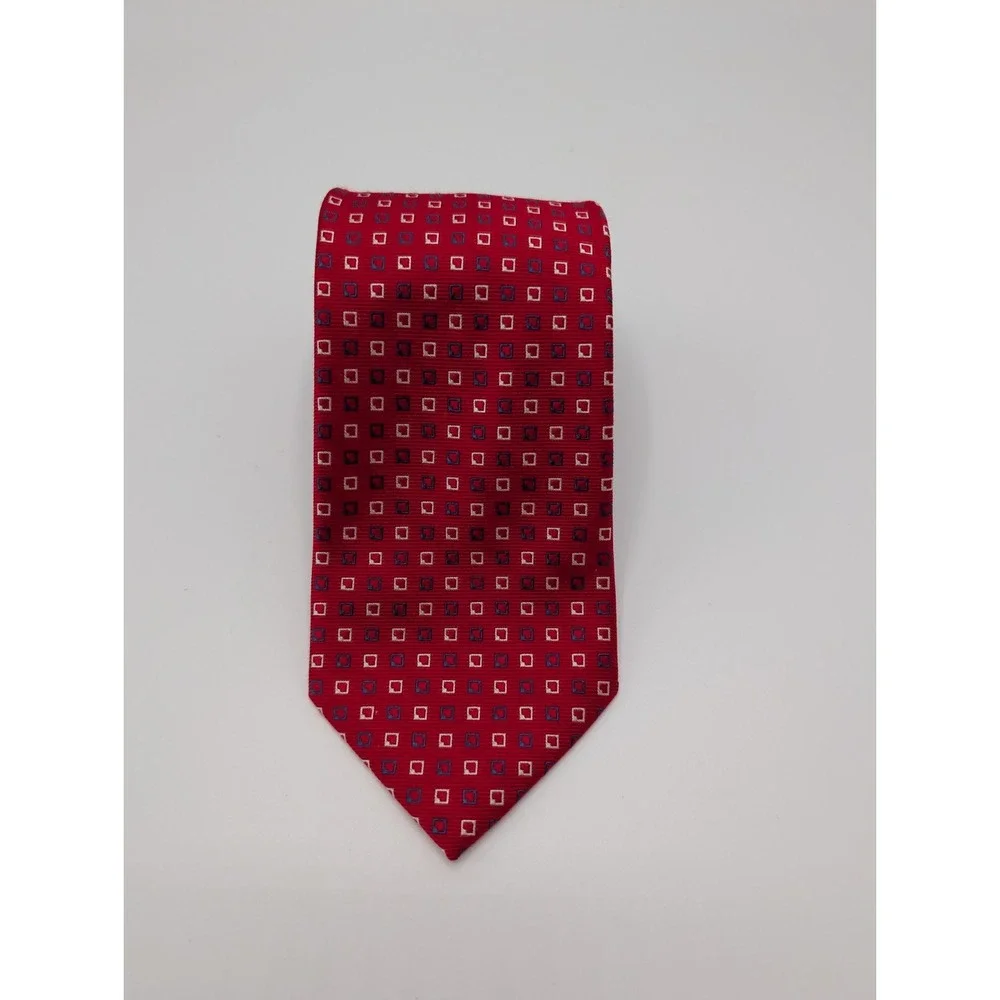 The Cotswold Collection by J.S. Blank Mens Red Geometric Squares Silk Tie